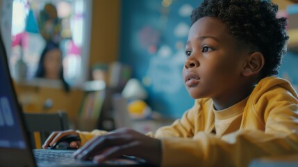 Poster - Young Child Engaged with Laptop