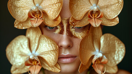 Wall Mural - the person with golden flowers