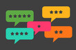 star rating inside multi color speech bubble on black background. For customer Feedback, Review, and rate, evaluate concept, Vector design