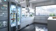 This picture imagines a kitchen. The future represents food technology. --ar 16:9 --style raw Job ID: 05f55414-e3eb-40b0-8a46-b62ca6a79749