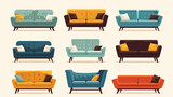 Fototapeta  - Set of trendy sofas chairs armchairs ottomans and c