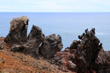 Fototapeta Dmuchawce - Volcanic coastal landscape at Ana Kakenga on Easter Island-Rapa Nui, Polynesia, Chile, South America 