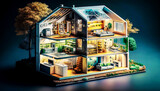 Fototapeta Młodzieżowe - 3d model of modern eco house in sections. Generative AI	
