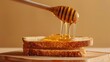 Honey dripped from honey spoon onto the bread. generative ai