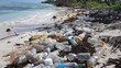 a lot of plastic bottles on beach. generative ai