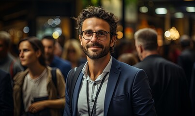 Man With Glasses Standing in Crowd