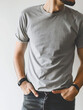 © Joshua Lopez - A man wearing a blank gray t-shirt mock-up, mock up for t-shirt design