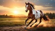 Horses are amazing animals because of their ability to run, jump, walk, and sleep. gorgeous sunset and a dynamic picture of a horse charging across a sandy shore A horse running in a field 