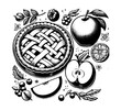apple pie vintage illustration vector hand drawn