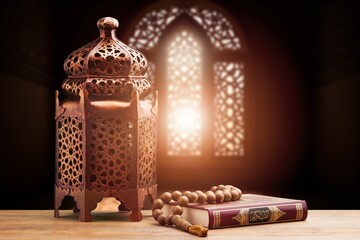 Wall Mural - Ramadan arabic lantern with candle at night