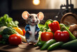 Adorable Cartoon Mouse with Fresh Vegetables