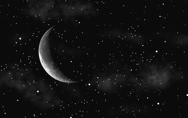 Wall Mural - Detailed white Crescent Moon in night sky.