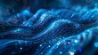 Blue abstract background with glowing particles and waves