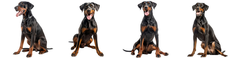 Wall Mural - Dog PNG set - sitting photo of happy Dobermann isolated transparent background