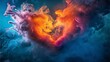 A cloud of colorful smoke gathered together and formed a heart shape in the middle of the sky.Generative AI illustration.