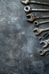 Wall Mural - Set of tools and instruments on grey textured background with copy space