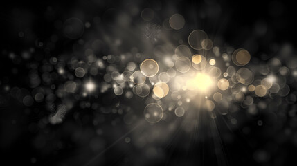 Wall Mural - abstract black background with bokeh effect from center and lens flare effect