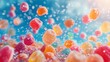 Colorful candy and Jello shot surreal fall, vast copy space, clean background, vivid