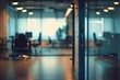 © ffunn - Modern office interior with glass walls, panoramic banner, blurred background