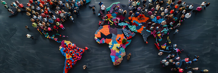 Wall Mural - a map of the world formed by a multitude of diverse people