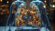 Display of lung cancer hologram for treatment and education on lung disease. Concept Medical Holography, Lung Cancer Treatment, Educational Technology, Disease Awareness, Innovative Visualization