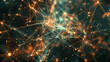 A dynamic network of interconnected golden nodes and lines against a deep teal background suggests a complex web of digital connectivity.