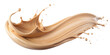 Dynamic splash. A high-resolution image capturing a splash of beige liquid foundation makeup, perfect for cosmetic advertising and design.