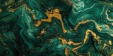 Fototapeta Kosmos - Green marble and gold abstract background texture. Dark green malachite with swirls of gold powder in a luxurious style.