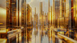 © AIsofeel - Illustrate a sleek and modern scene showcasing a rear perspective of a futuristic cityscape intertwined with golden elements Emphasize the integration of gold in technology and societys evolution