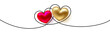 Red and gold heart balloons and line art hearts border