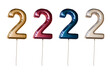 Number two shaped foil balloons in different colors. Isolated on transparent background.