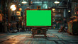 close frontal photo of a screen display a green screen , generative ai