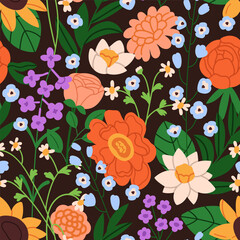 Wall Mural - seamless floral pattern. beautiful blossomed print, texture with flowers, branches and leaves. botan
