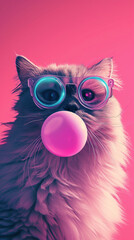 Canvas Print - portrait of Persian cat blowing bubble gum