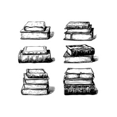 Stack of Books Ink Hand drawn style. Vector illustration design