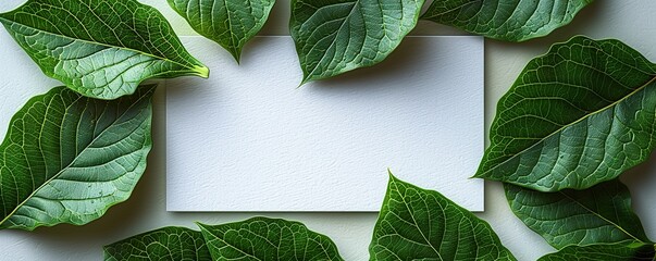 Sticker - Blank card and tropical leaves on white background