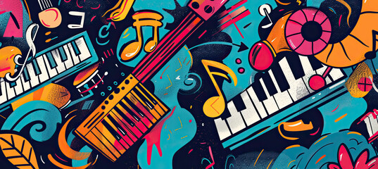 Doodles Music illustration. Creative musical background