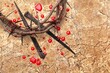 Jesus Crown of Thorns and nails with cross on desk