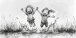 Illustration of two young kids are jumping in the water