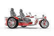 3d Illustration, Elektro chopper, E-Bike, E-Trike, Elektro, Motorrad, Elektromotorrad, Dreirad, Elektromobil mit Lastenkorb in rot, grau, freigestellt