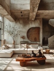 Wall Mural - Modern Living Room with Exposed Concrete and Elegant Decor