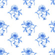 Seamless floral pattern in blue tones. Pattern with branches of pomegranates.