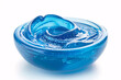 Blue gel in the transparent bowl on white background, front view. Beauty concept.