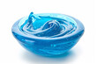 Blue gel in the transparent bowl on white background, front view. Beauty concept.
