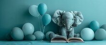 Charming Baby Elephant With Balloons On A Childrens Bookstyle Background. Concept Children's Book Illustrations, Baby Elephant Photoshoot, Balloon Decorations, Charming Background Art