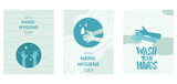 Fototapeta  - World hand hygiene day templates set. Wash your hands hand drawn lettering awareness background. Vector illustration.