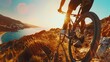 A riders perspective of rushing down a mountain bike trail.
