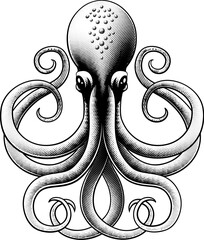 Wall Mural - An octopus or kraken squid monster illustration in a vintage halftone style