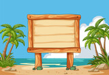 Fototapeta Panele - Blank wooden signboard on a sunny beach