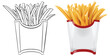 Black and white and colored french fries illustrations.